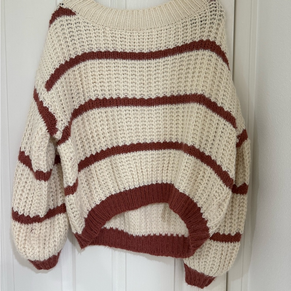 Carly Jean Los Angeles Cream and Rust Striped Sweater